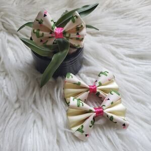 Hancrafted Cactus Cream Pink Hair Bow Set
